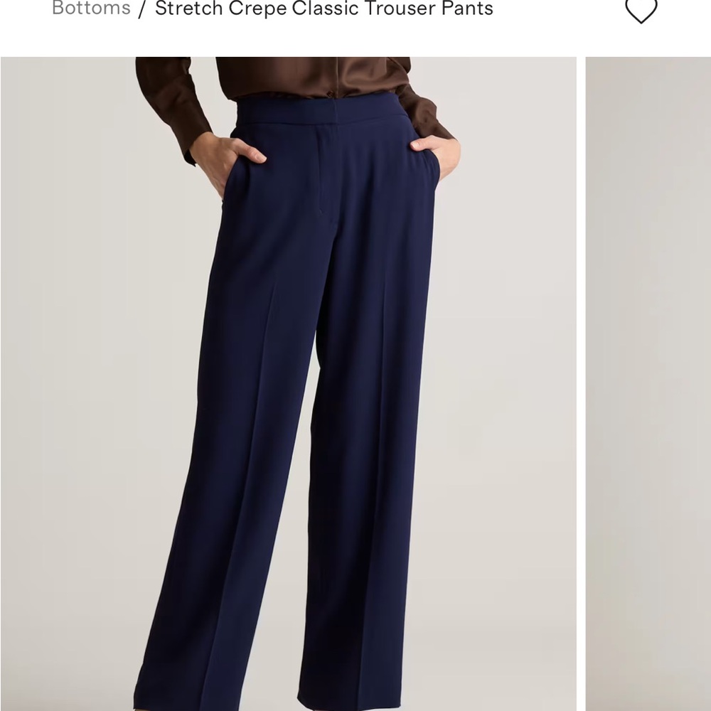 BNWT Quince Navy Stretch Crepe Trousers - Drapey, Wrinkle-Resistant